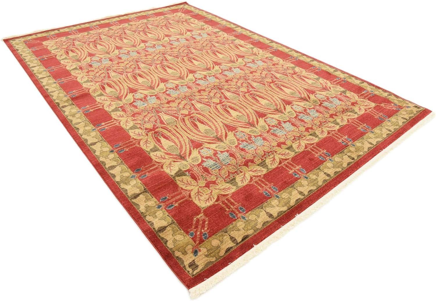 Edinburgh Red and Beige Rectangular Synthetic Area Rug