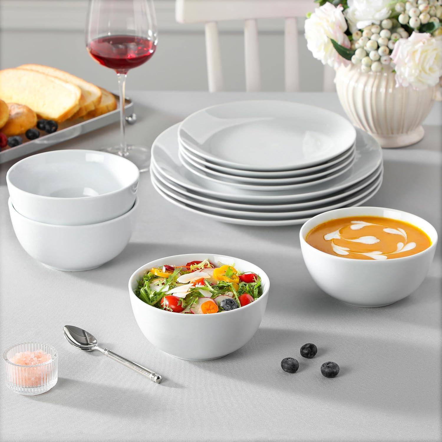 MALACASA 12-Piece Gourmet Porcelain Dinnerware Sets, White
