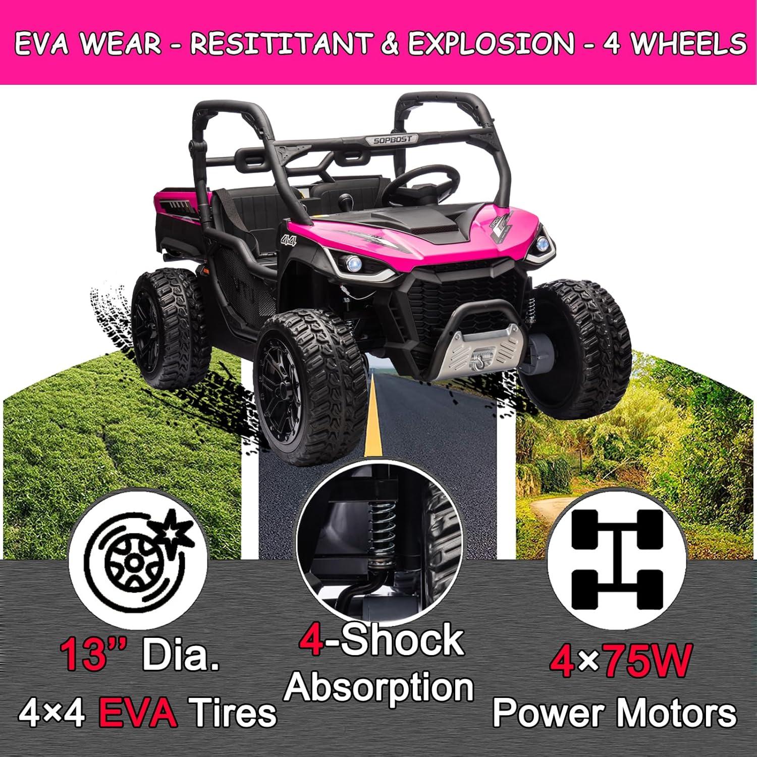 24V Kids Ride on Dump Truck with Remote Control, 2 Seater Powered 4-Wheel UTV Toys, 2x200W Ride on Tractor Car w/ Electric Dump Bed, Shovel, Bluetooth Music, Pink