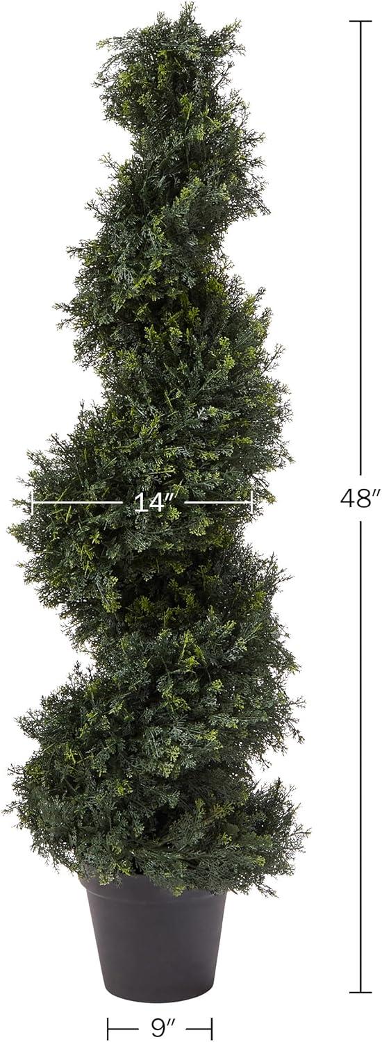 4-Foot Tall Green Plastic Cypress Spiral Topiary Tree