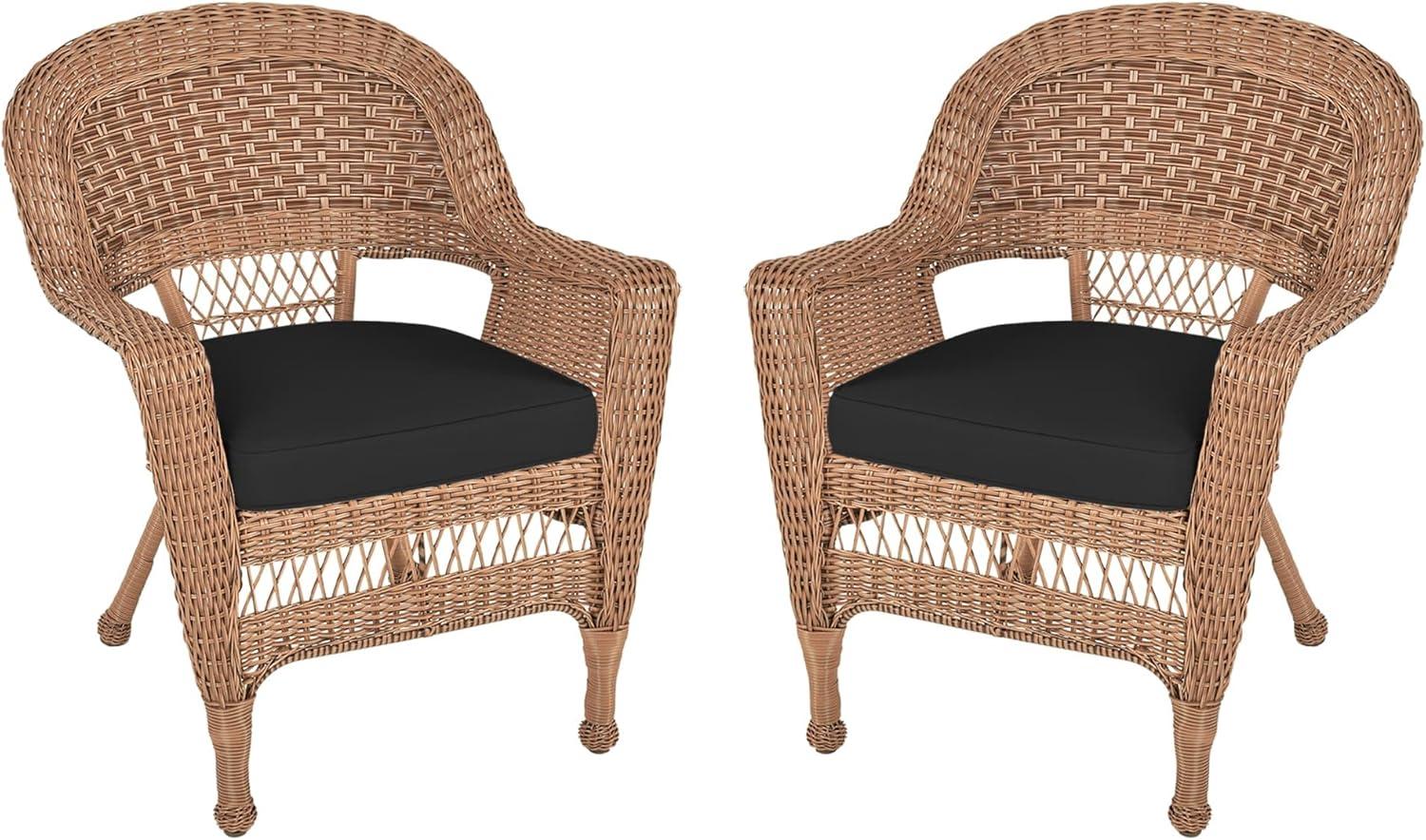 Jeco Wicker Chair in Espresso with Black Cushion (Set of 2)