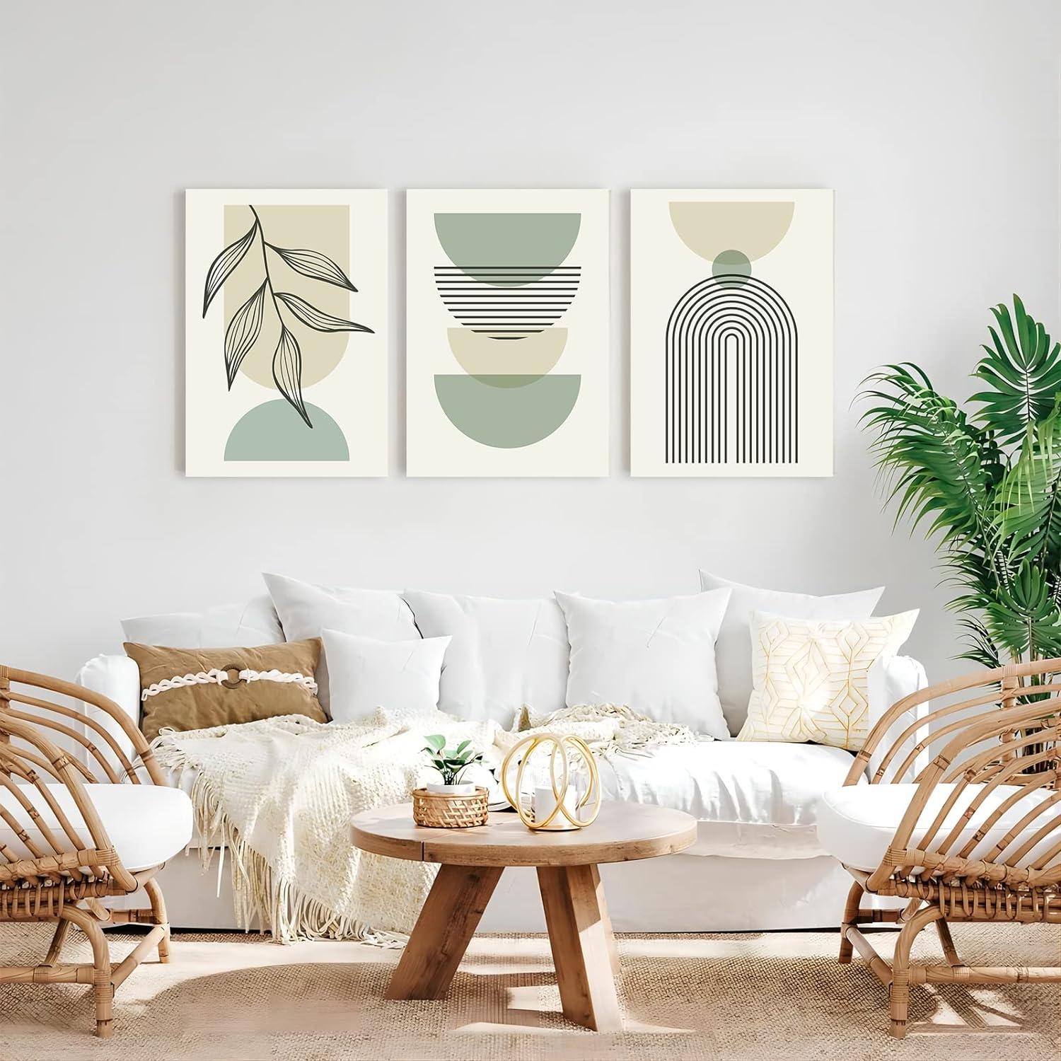 Sage Green Abstract Boho Canvas Wall Art Set