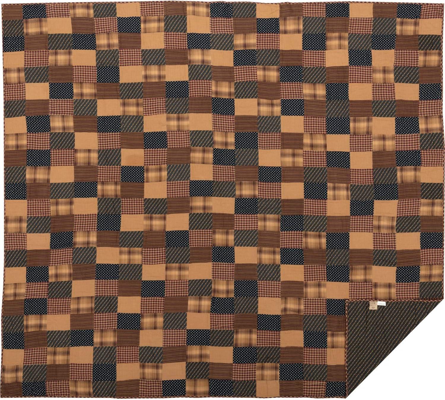 Navy and Beige Cotton King Reversible Quilt Set