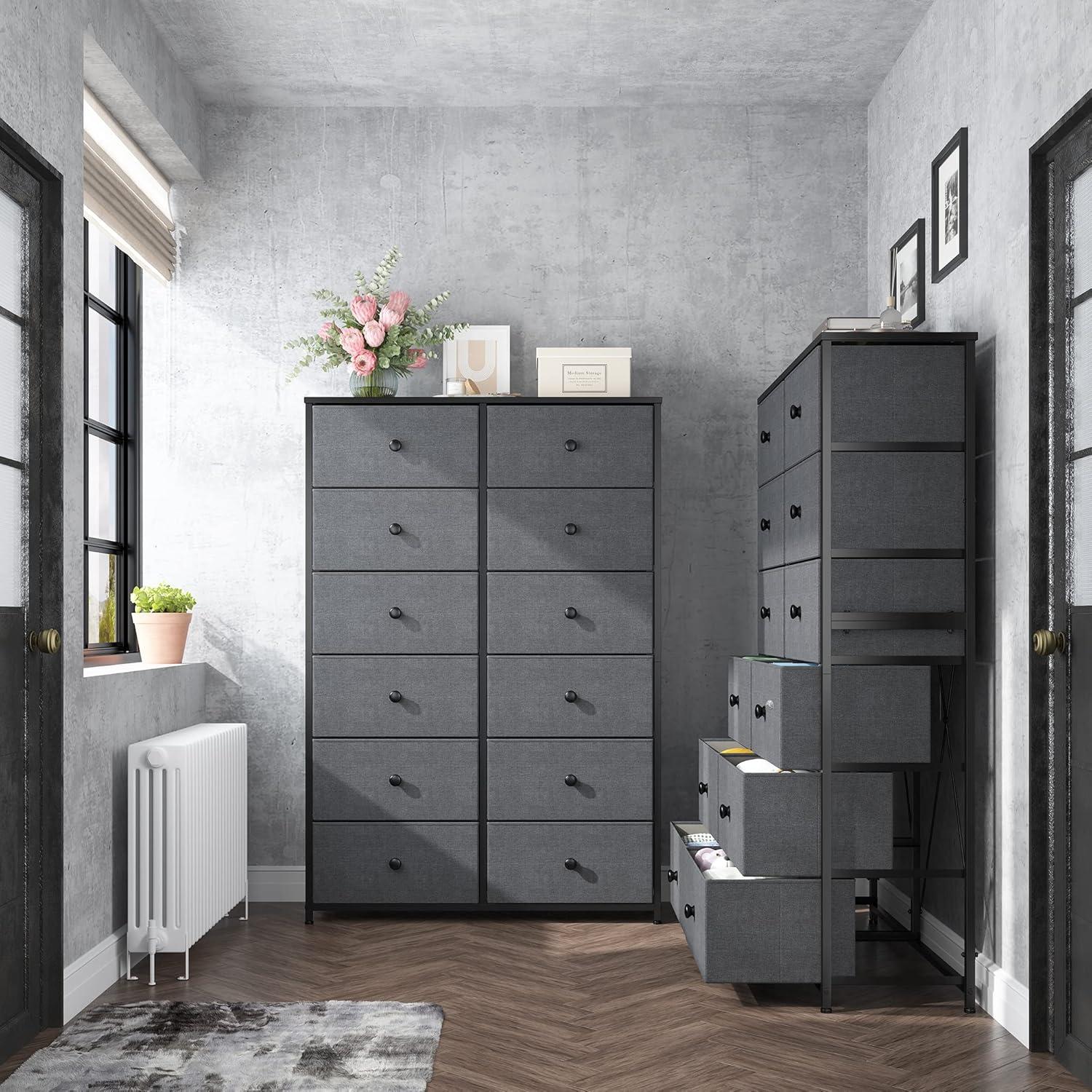 TiaGOC Dresser for Bedroom with 12 Drawers, Large Tall Dressers for Bedroom with Wooden Top and Metal Frame, Bedroom Dresser Dressers & Chests of Drawers Clearance, 40.6" W x 11.8" D x 43.7" H, Gray