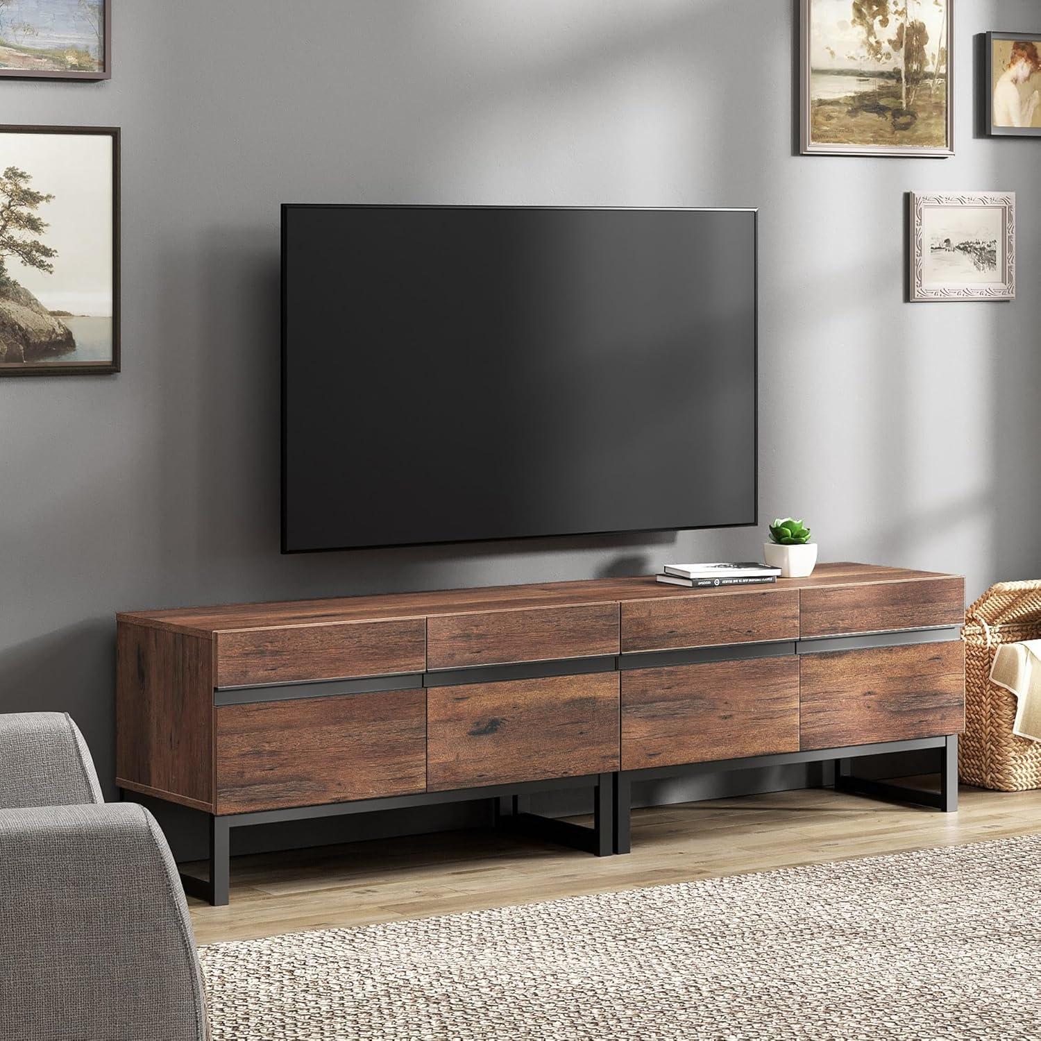 WAMPAT Modern TV Stand for TVs up to 75 inch, 2 in 1 Entertainment Center TV Console with Storage Cabinets and Metal Base,Media Console for Living Room,Brown
