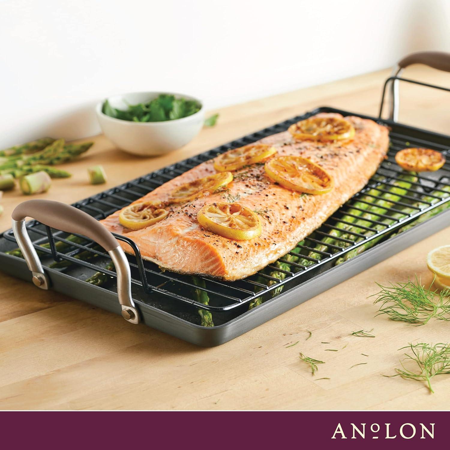 Anolon Advanced Home 10"x18" Double Burner Griddle Bronze: Nonstick, Hard Anodized, Oven-Safe, Silicone Handle