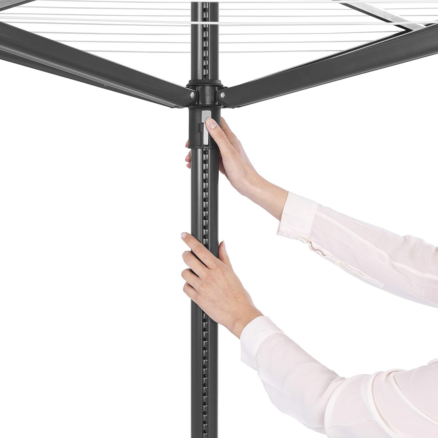 Anthracite Height Adjustable Steel Outdoor Rotary Clothesline with Cover and Clothespins