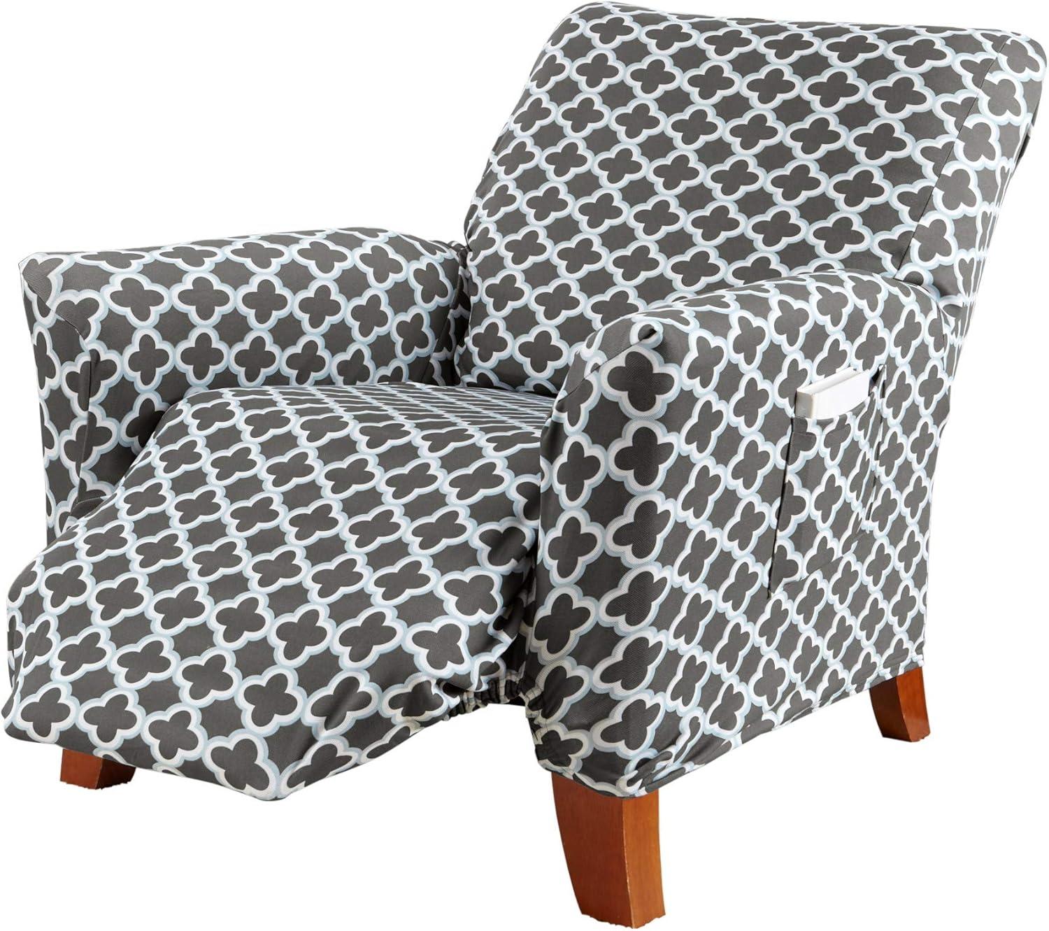 Great Bay Home Stretch Printed Washable Recliner Slipcover (Recliner, Navy)