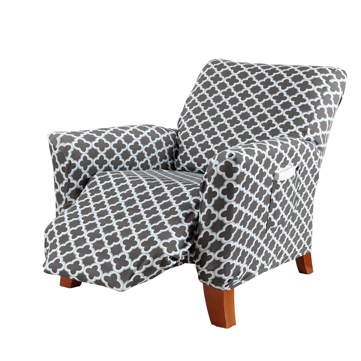 Great Bay Home Stretch Printed Washable Recliner Slipcover (Recliner, Navy)
