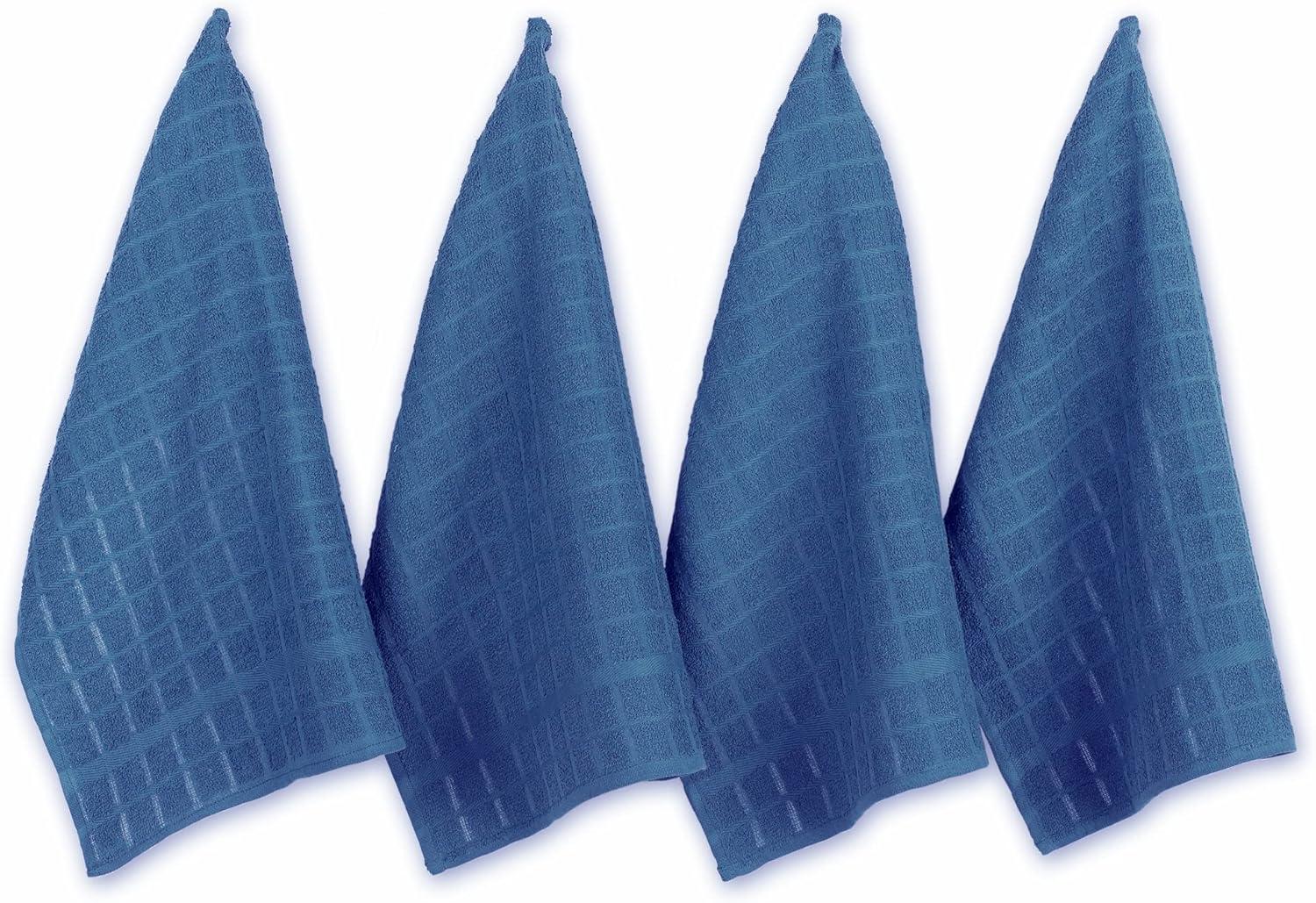 Solid Blue Cotton Terry Windowpane Dish Towels Set of 4