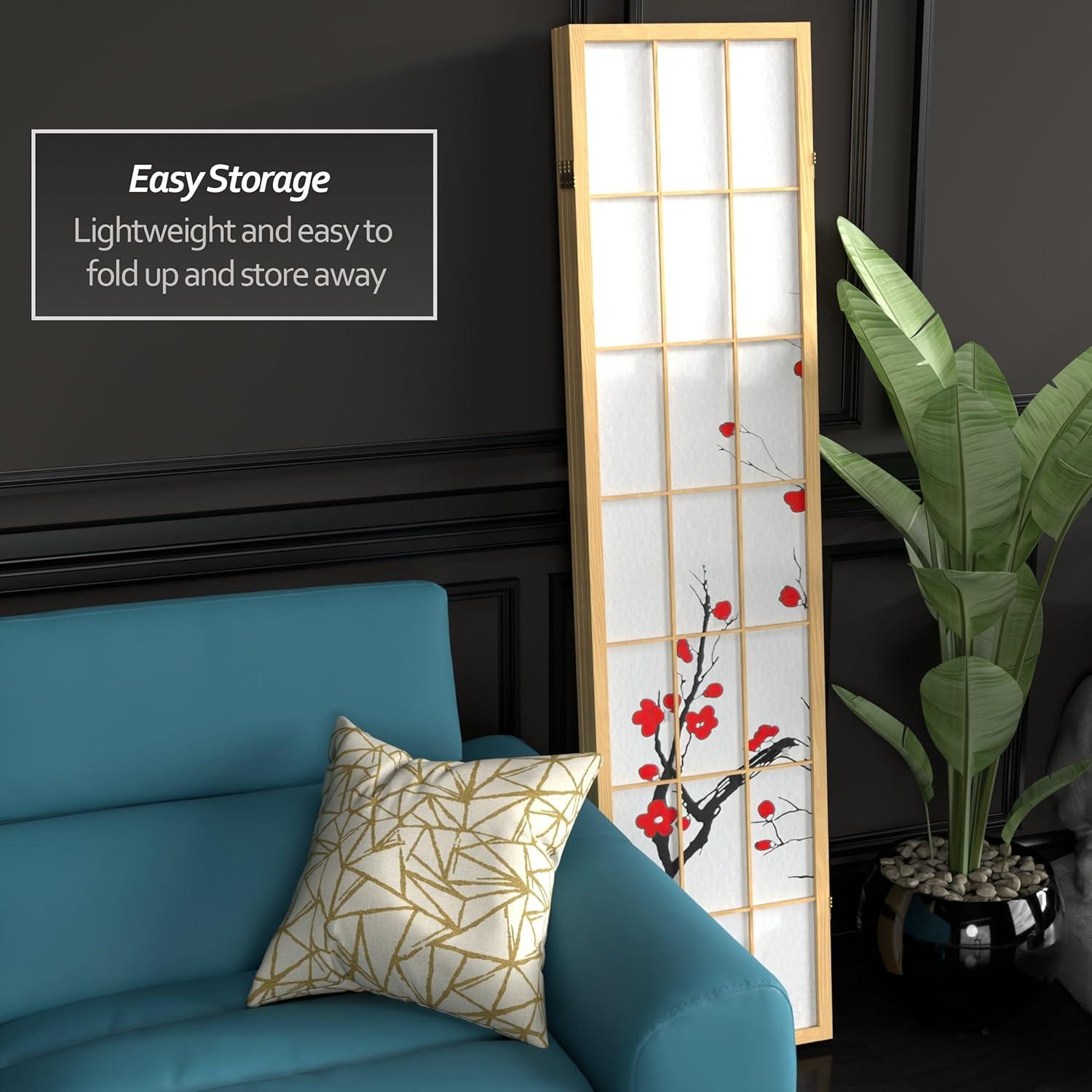 Oriental Furniture 6 Ft Tall Flower Blossom Room Divider, natural color, 4 panel