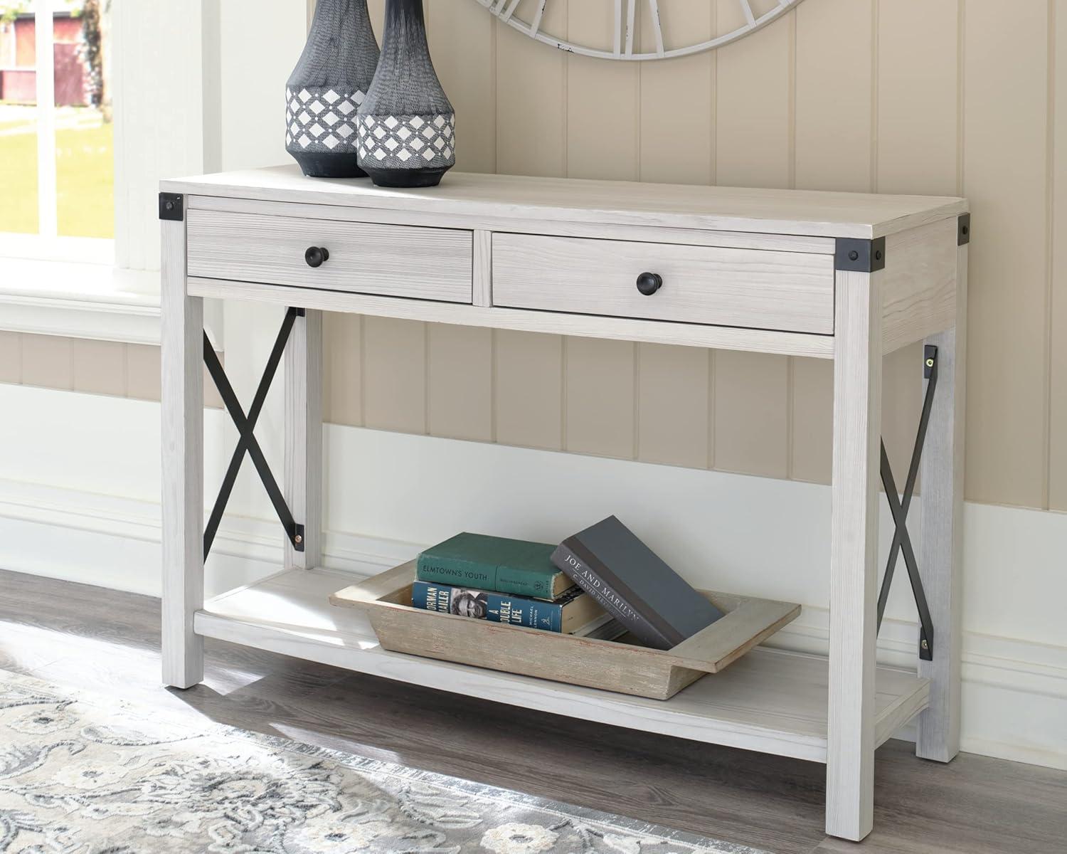 Bayflynn Console Sofa Table White - Signature Design by Ashley: Modern Farmhouse Style, Open Shelf Storage
