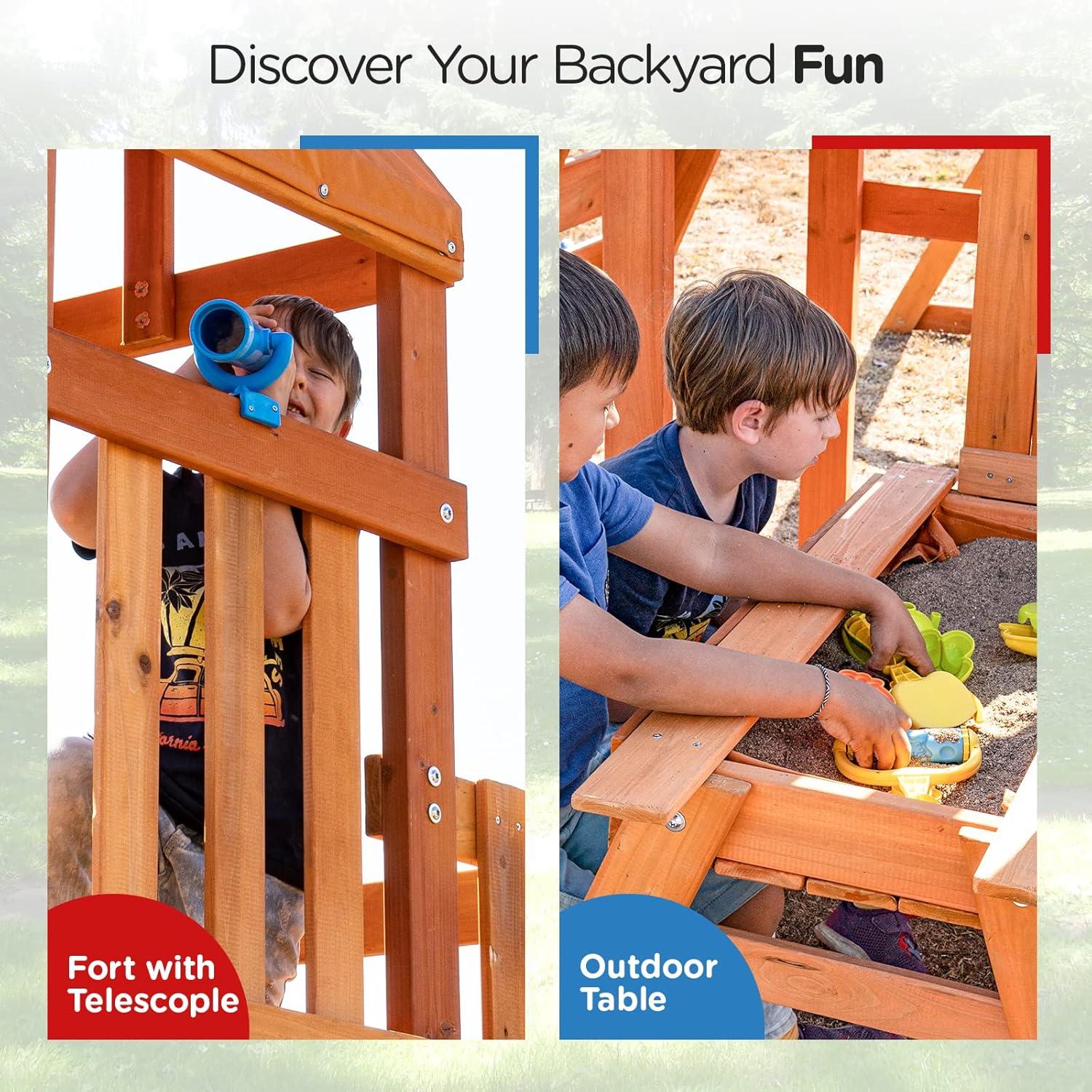 Dolphin Playground Wooden Swing Sets for Backyard, Family DIY Kit for Any Swings, Outdoor Playset for Kids with Trapeze Swing Bar and 2 Belt Swings, Heavy Duty Playground Accessories, Ages 3-10