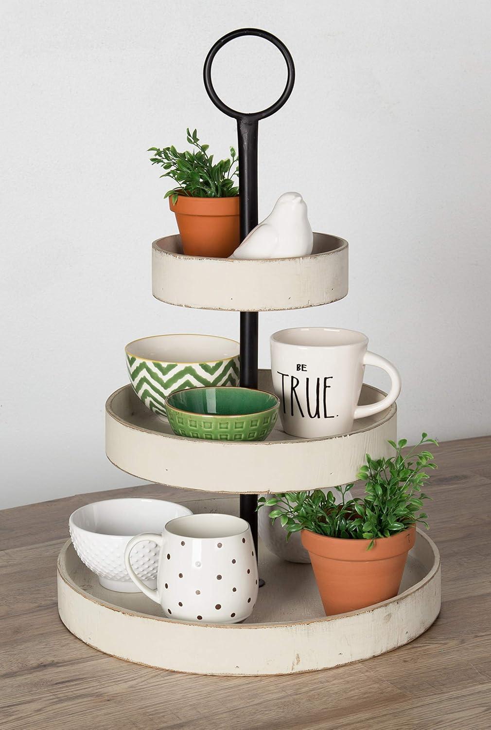 Kate and Laurel Woodmont Tray, 3 Tier, Rustic Brown