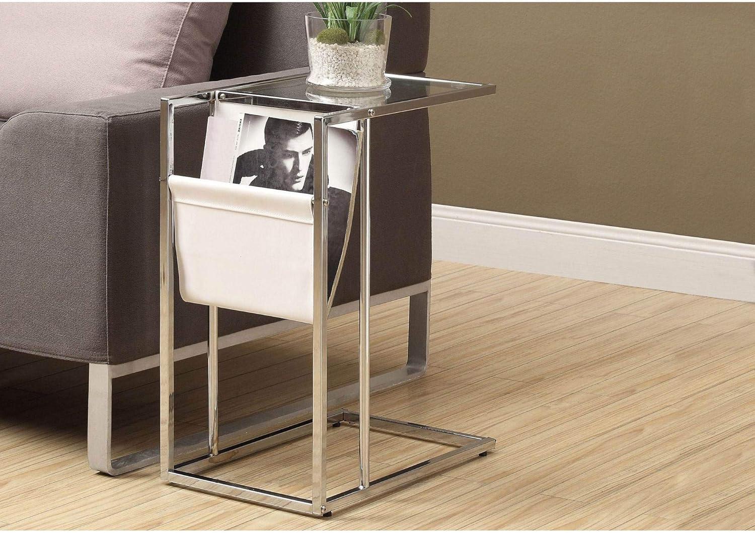 White/Chrome Metal Accent Table with Magazine Holder