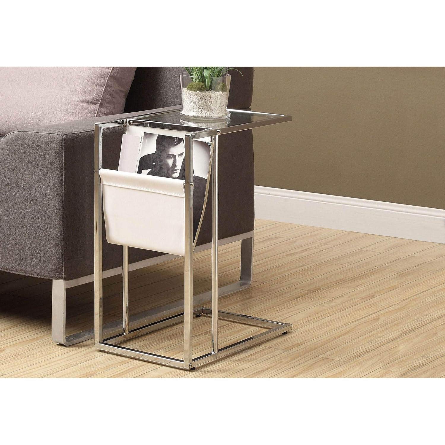 White/Chrome Metal Accent Table with Magazine Holder