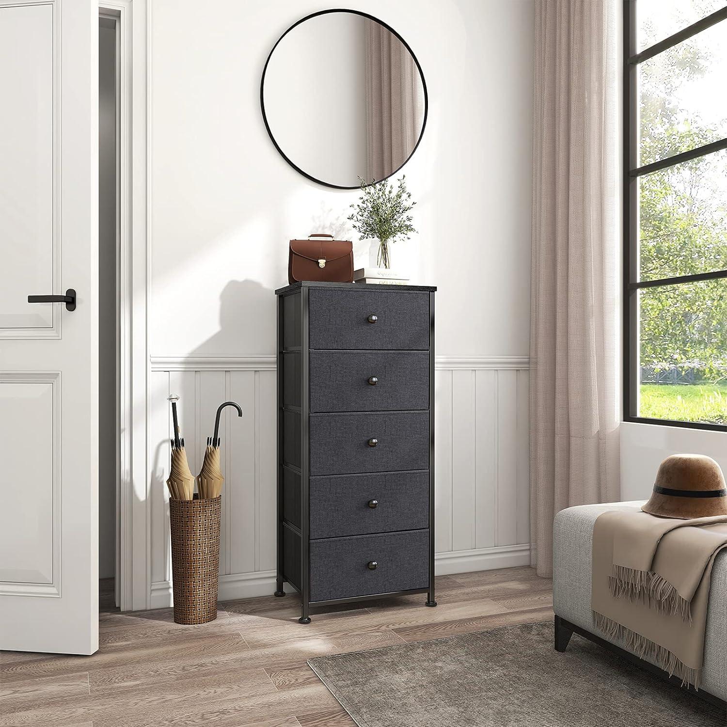 Black Vertical 5-Drawer Fabric and Steel Dresser