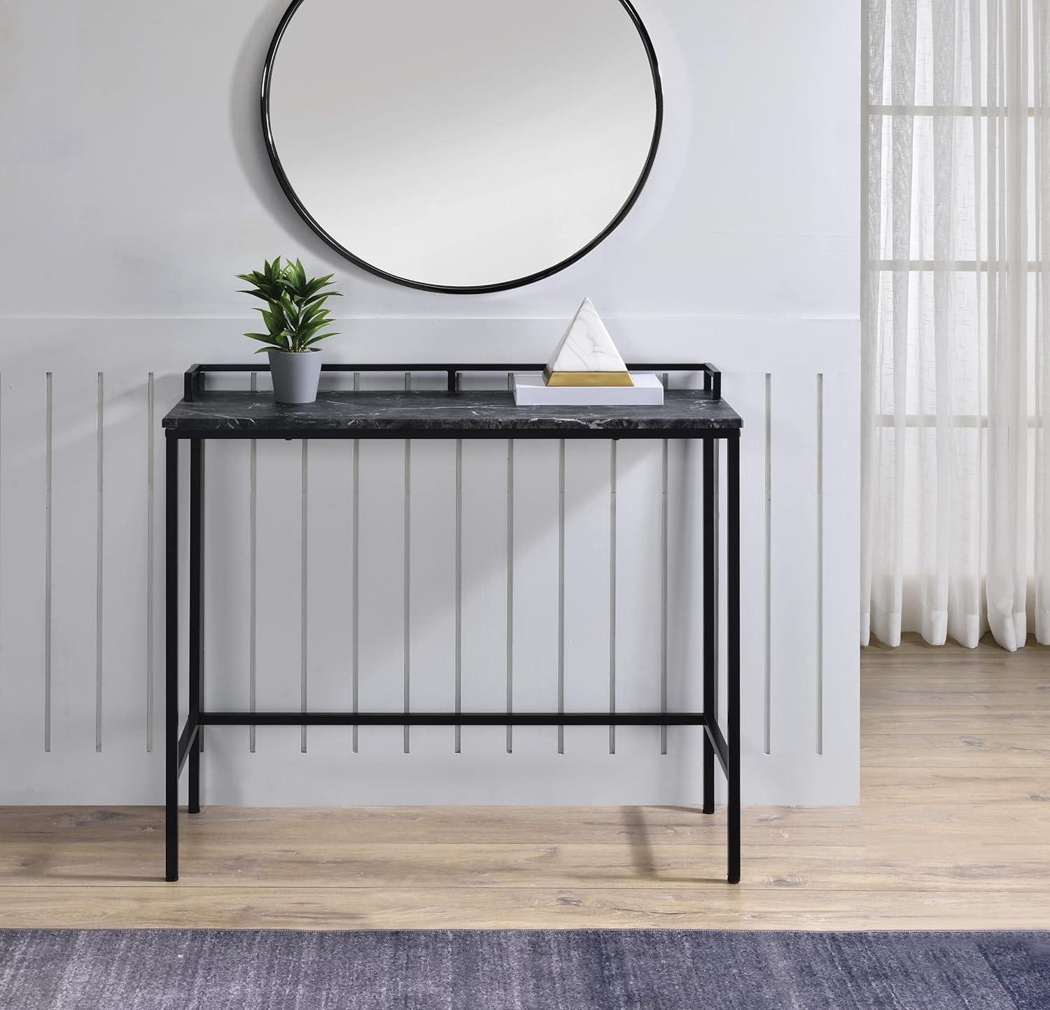 Black Marble MDF Top Console Table with Metal Frame