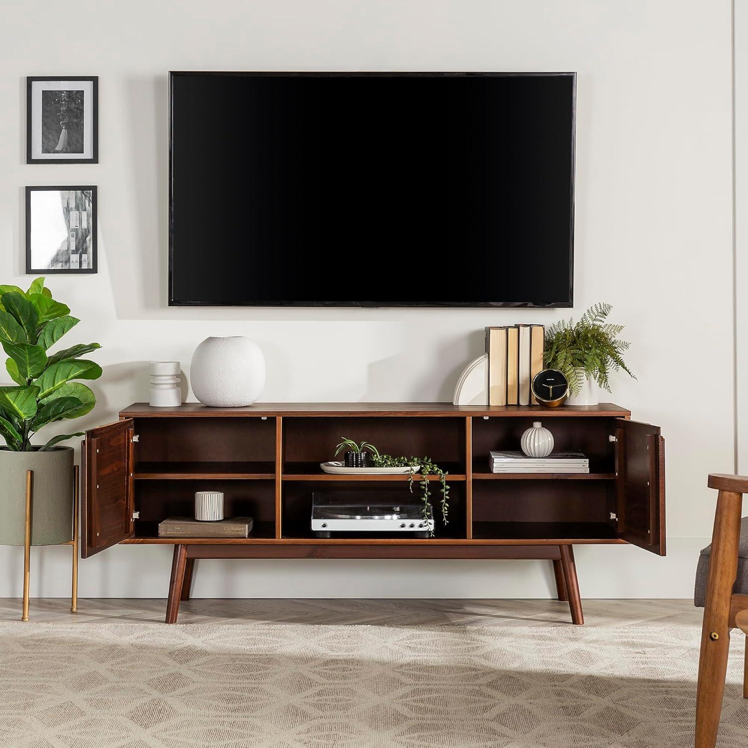 Walnut Solid Wood 58" Modern TV Stand with Cabinet