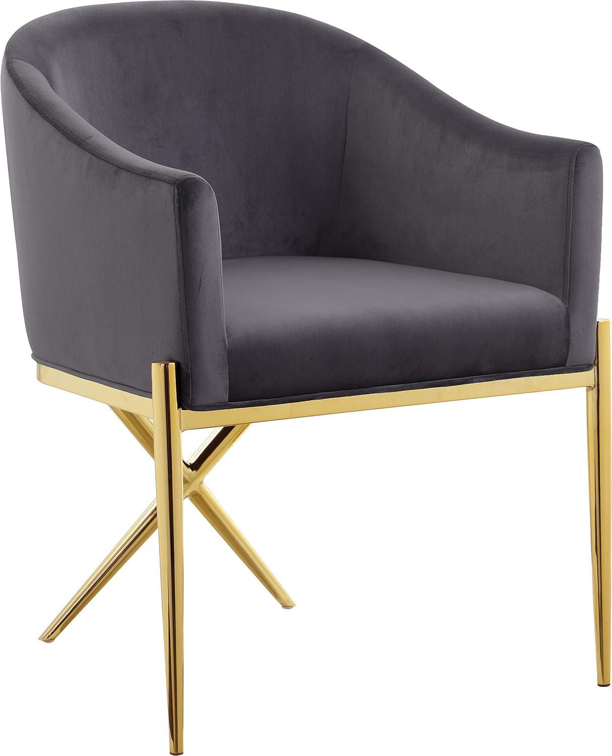 Meridian Furniture Modern 19.5"H Velvet Dining Chair in Gray/Gold