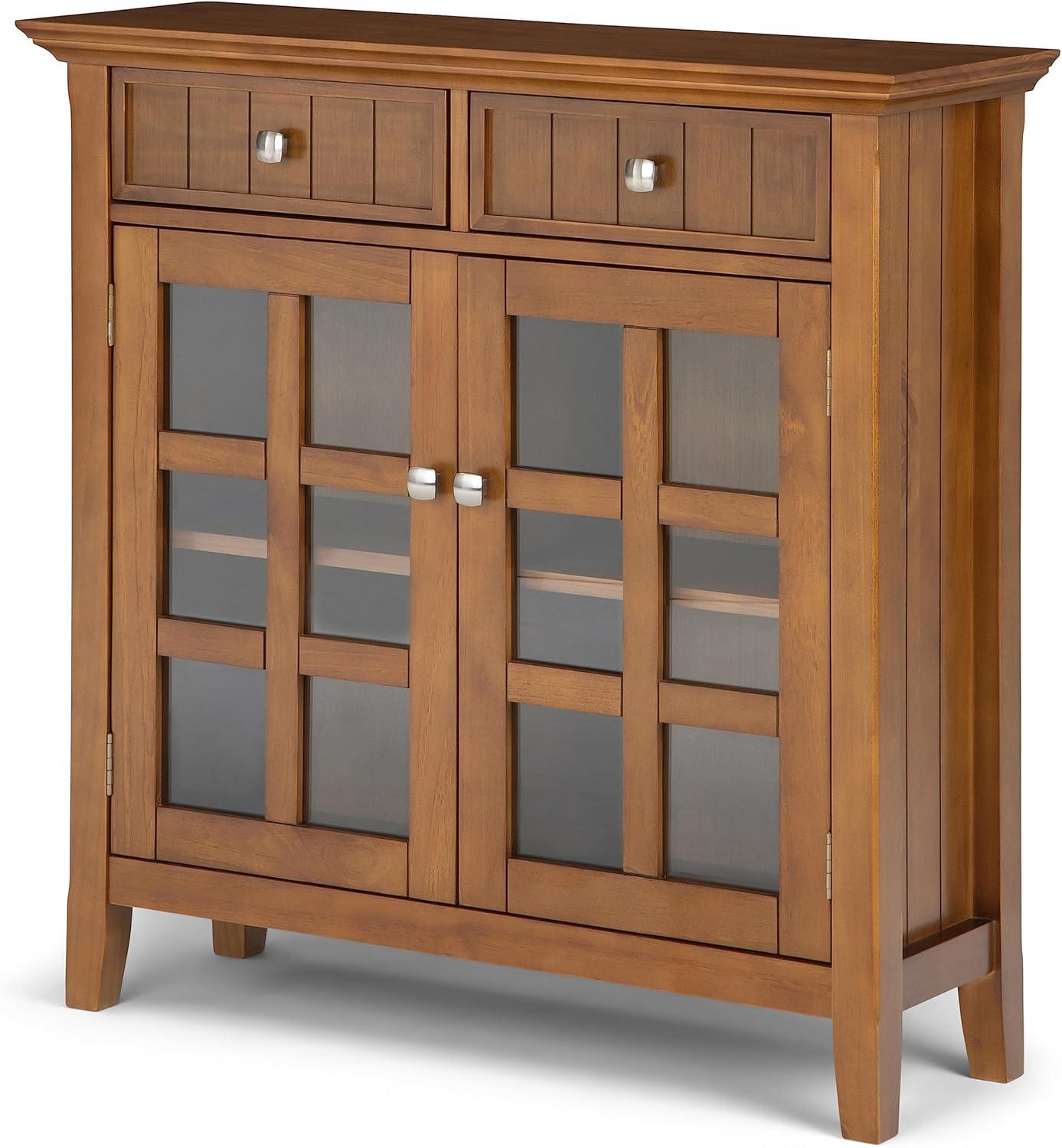 Simpli Home Acadian 36"W Solid Wood 2-Shelf Entryway Storage Cabinet with Glass Doors and 2 Drawers
