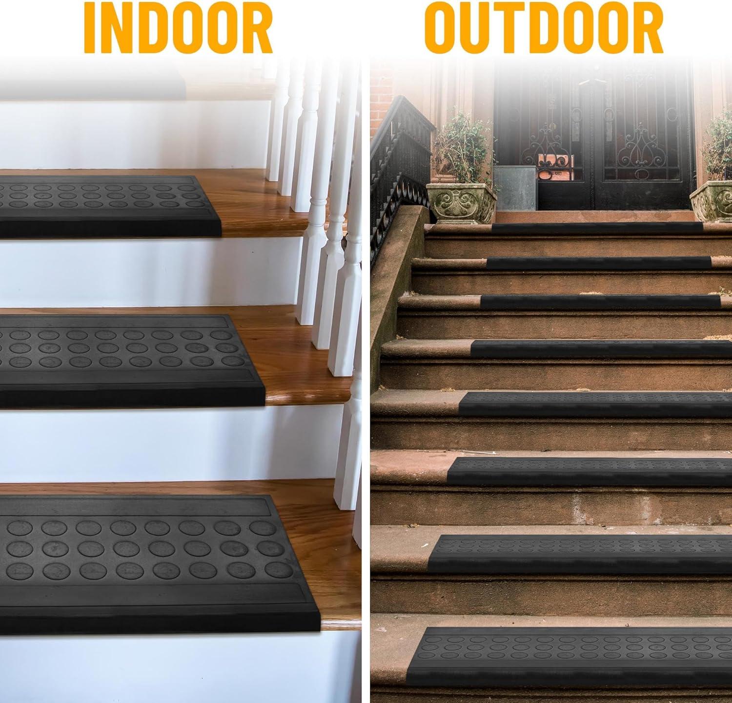 Black Rubber Non-Slip Indoor/Outdoor Stair Treads, 10" x 30"