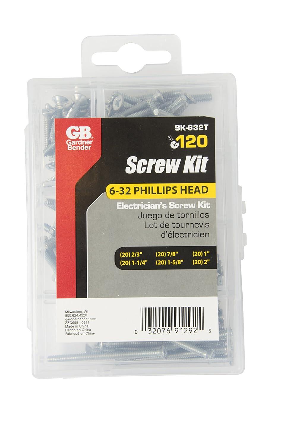 Gardner Bender Screw Kit Phillips,6-32 120-Pc,PK120 SK-632T