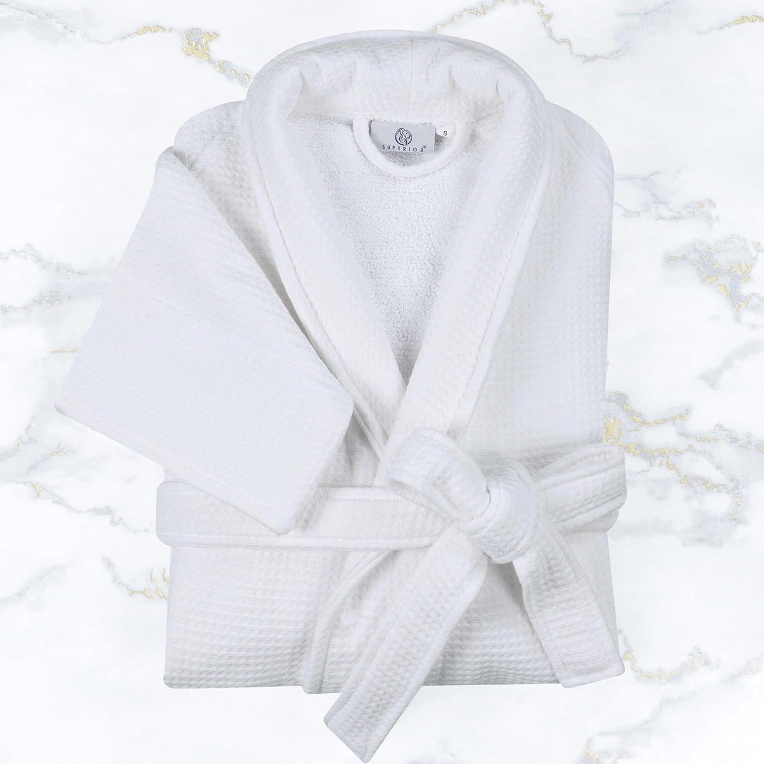 Superior Waffle Cotton Unisex Soft Adult Bath Robe, Small, White