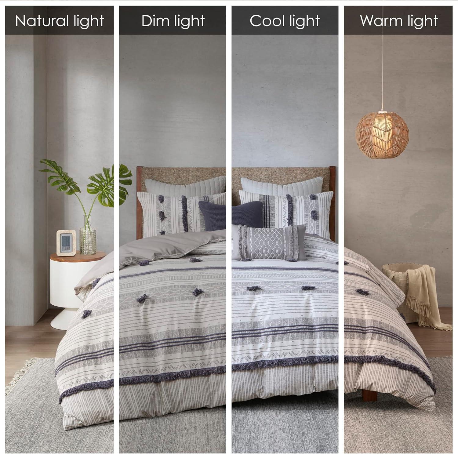 Ink+Ivy 3pc Full/Queen Cody Cotton Duvet Cover Set Gray/Navy: Woven Stripe, Lightweight, OEKO-TEX Certified