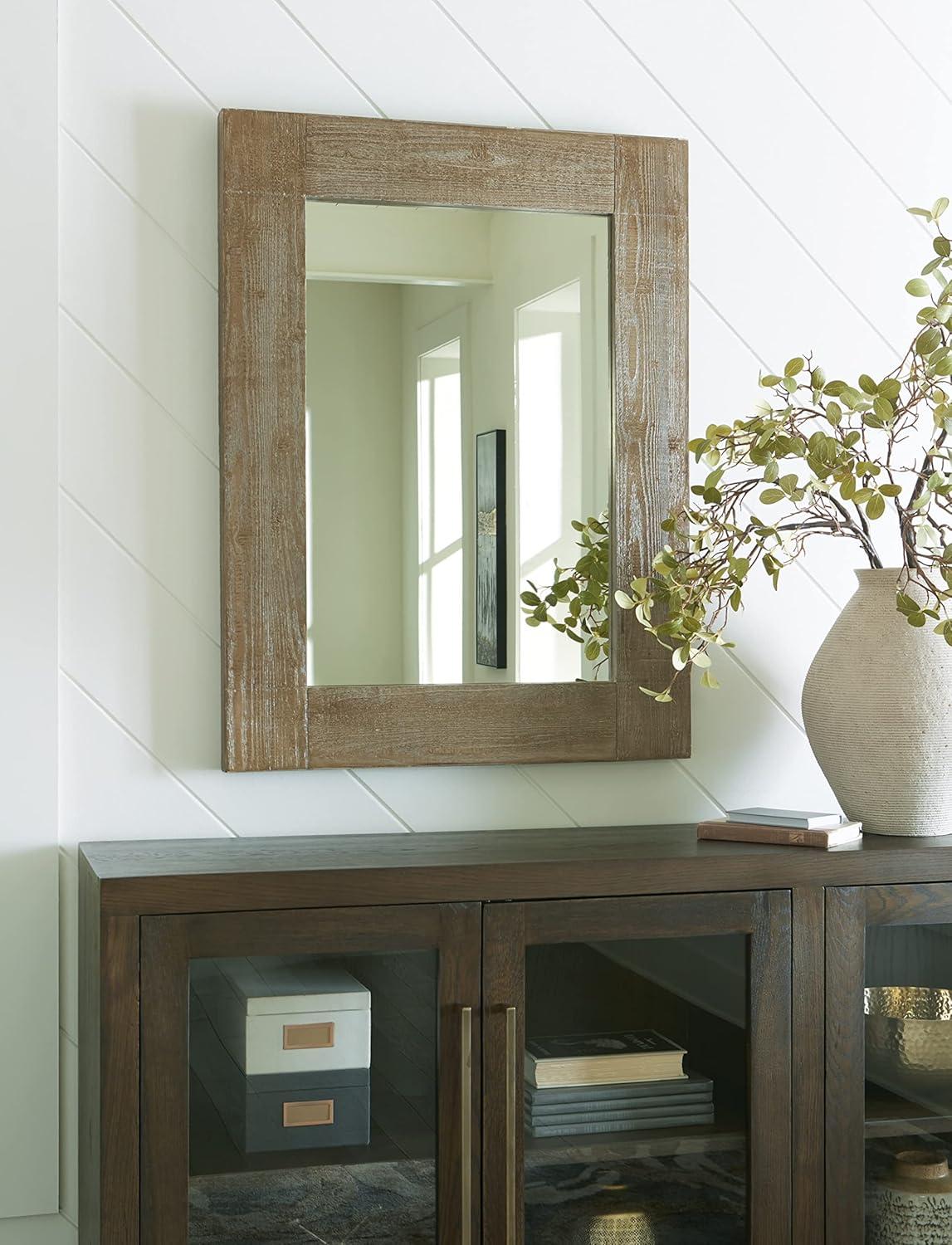 Distressed Brown Rectangular Wood Bathroom Accent Mirror