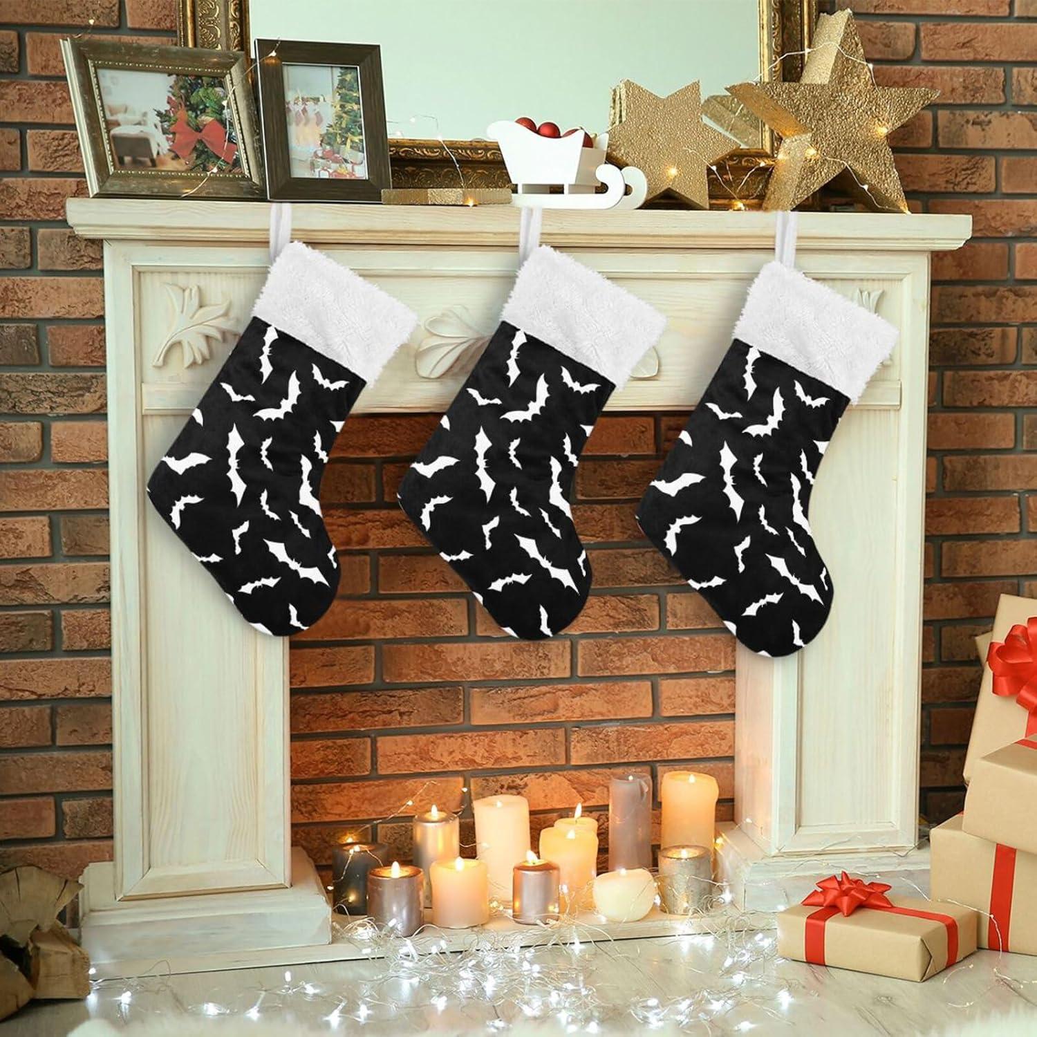 Hotbar Christmas Stocking Bats Silhouette, Plush Xmas Stockings Stair Fireplace Decoration for Holiday Party Festival 1 Pack