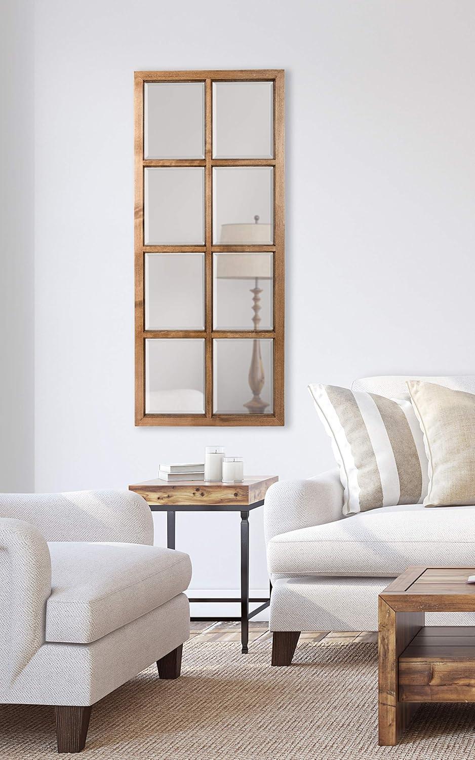 18" x 42" Hogan Windowpane Wall Mirror Natural: Beveled, Rustic Finish, Wood Frame - Kate & Laurel All Things Decor