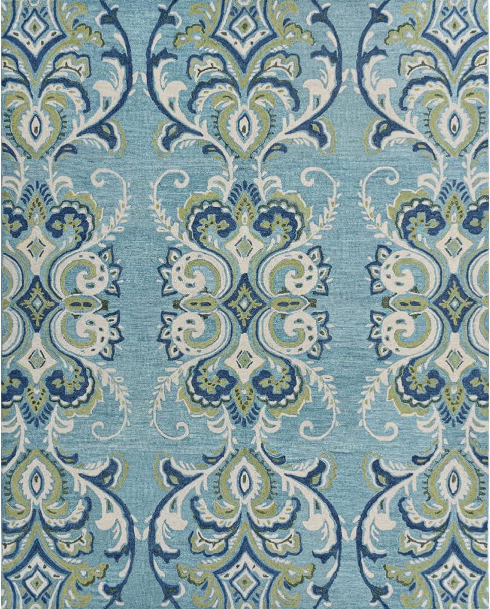 Adelaide Hand Hooked Aqua/Green/Ivory Wool Rug