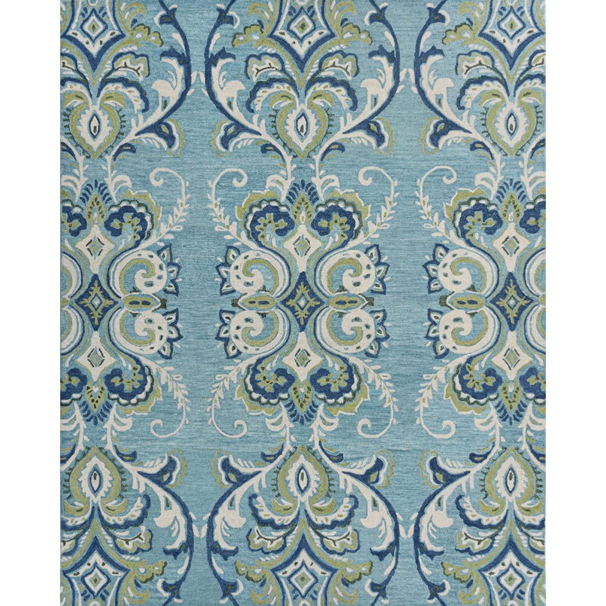 Adelaide Hand Hooked Aqua/Green/Ivory Wool Rug
