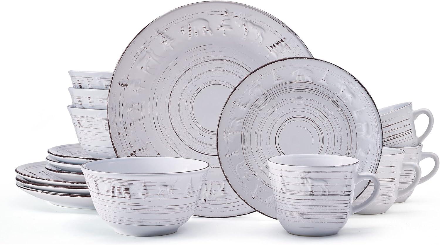 White Ceramic 16-Piece Embossed Dinnerware Set