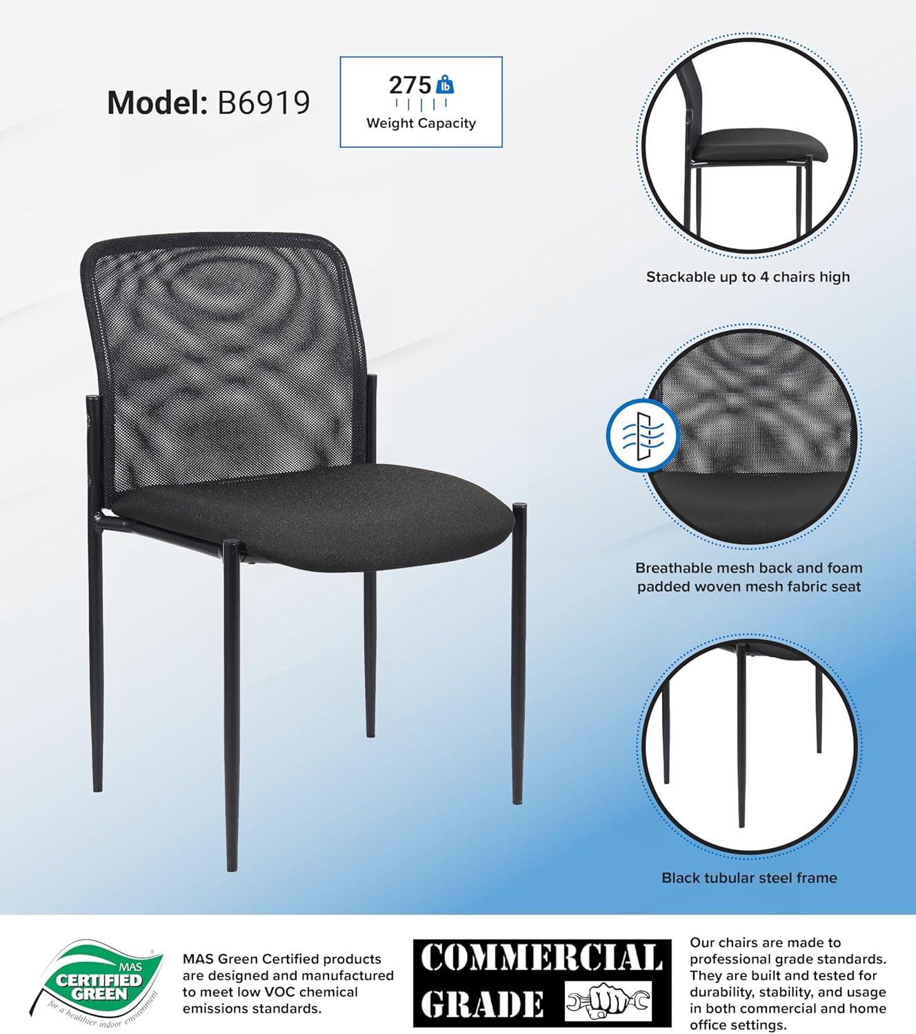 Black Mesh and Metal Stackable Guest Chair