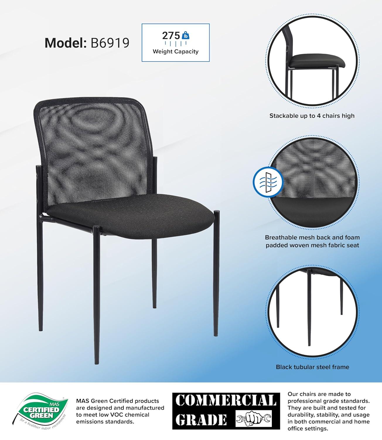 Mesh Guest Chair Black - Boss Office Products: Armless, Stackable, Metal Frame