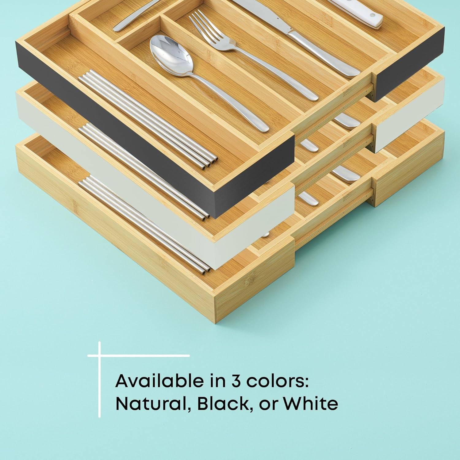 JoyJolt JoyJolt Bamboo Expandable Flatware Drawer Organizer for Kitchen Utensils