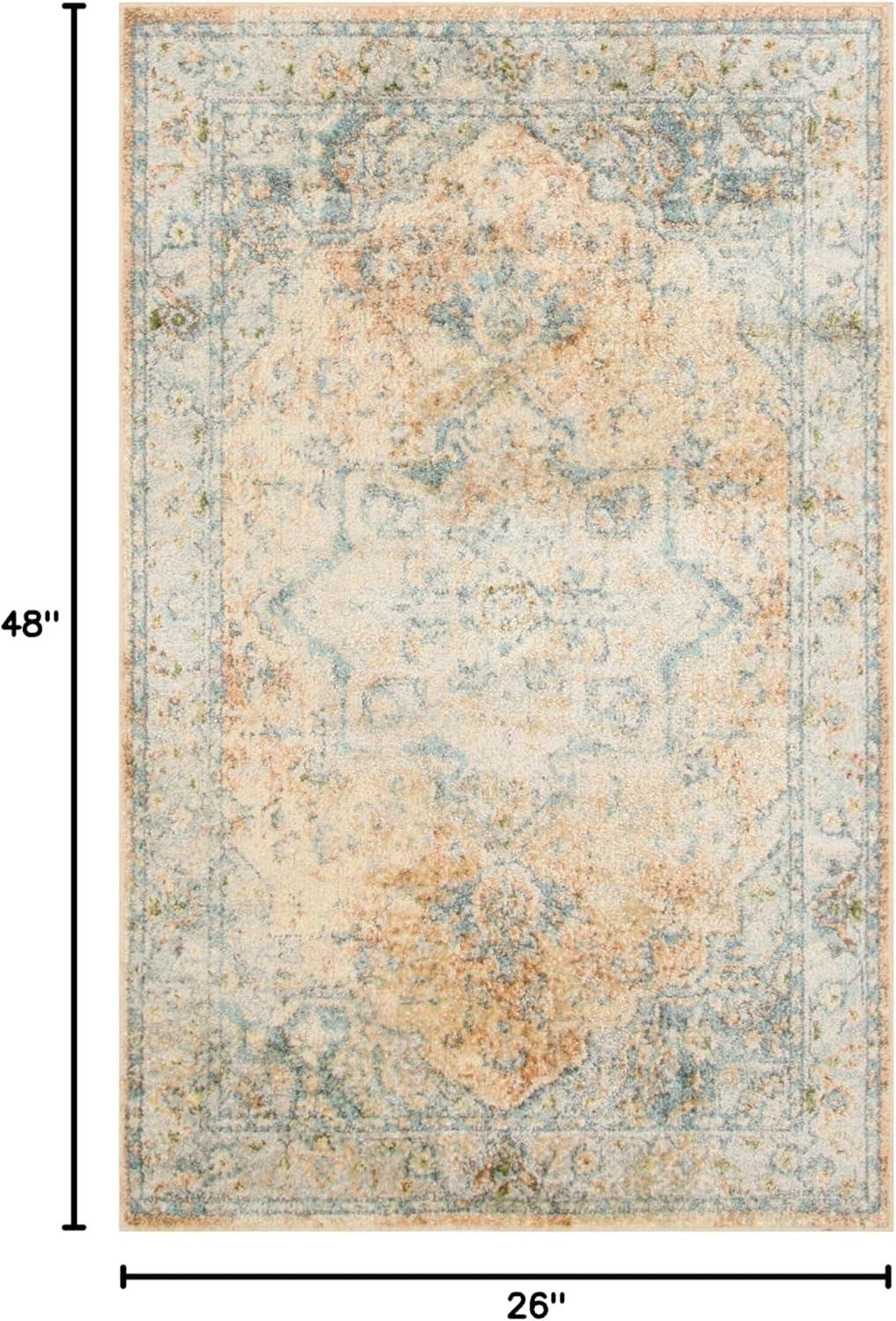 Nourison Astra Machine Washable Vintage Medallion Indoor Rug Beige Blue 2'2" x 4'