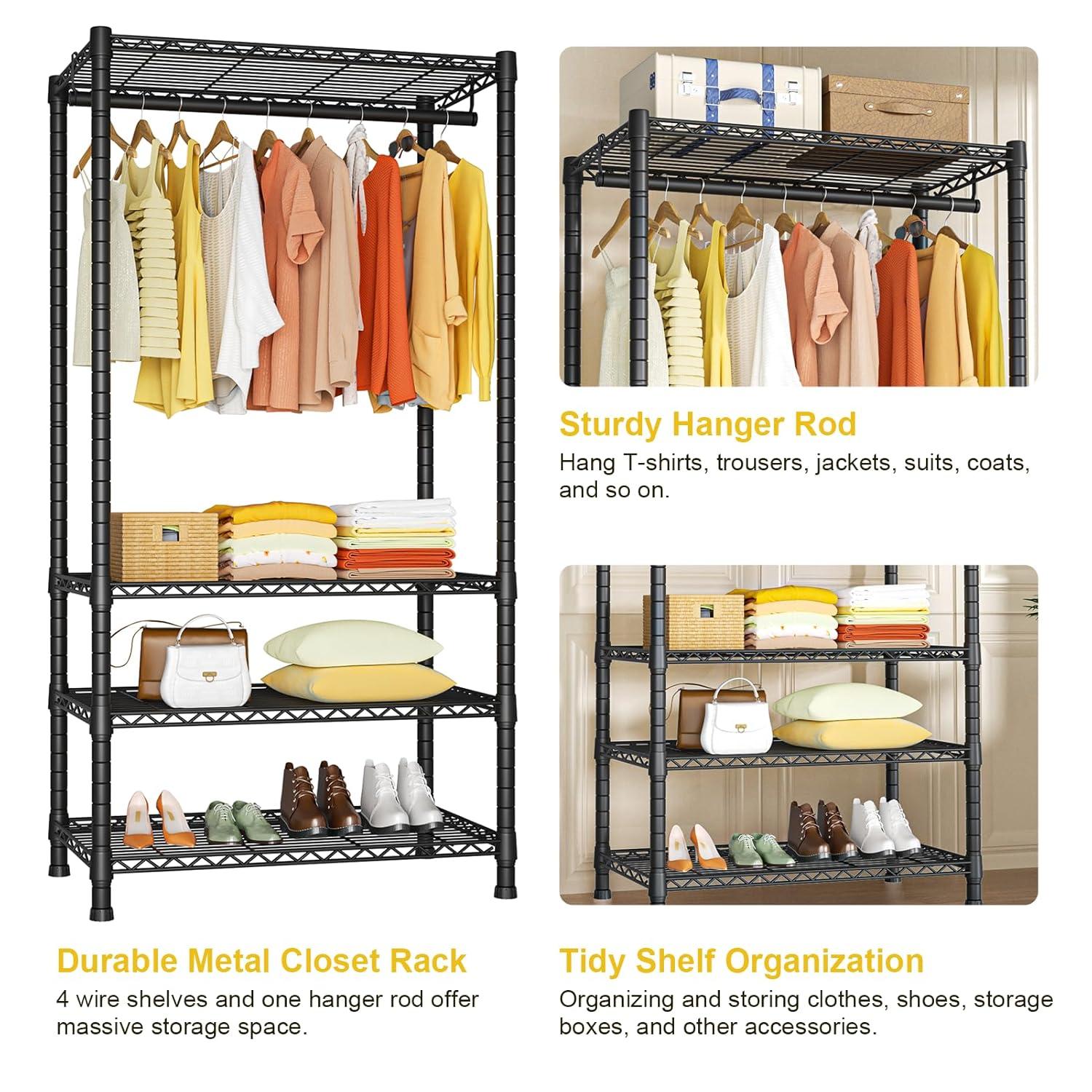OLVOK Freestanding 4 Tiers Garment Rack For Hanging Clothes With Shelves And Clothes Racks