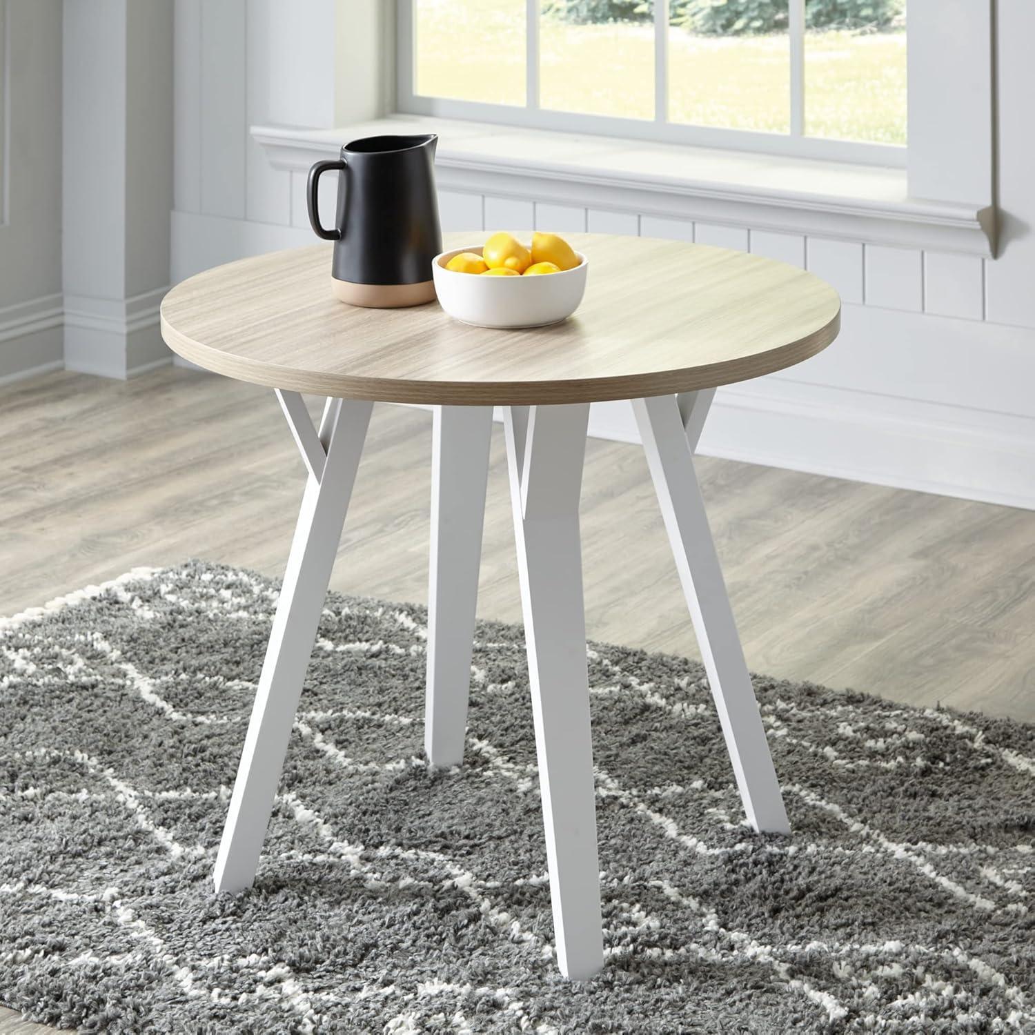 Beige and White Round Wood Contemporary Dining Table