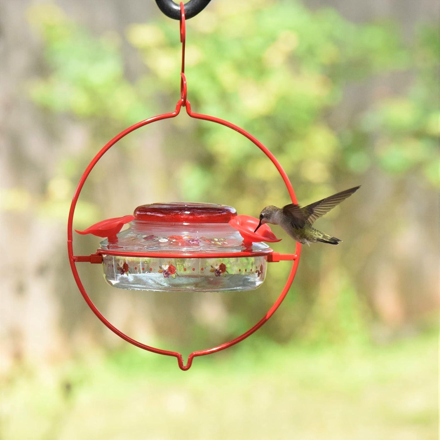 Nature's Way Crimson Corsage Decorative Glass Top-Fill Hummingbird Feeder 13 oz, Red