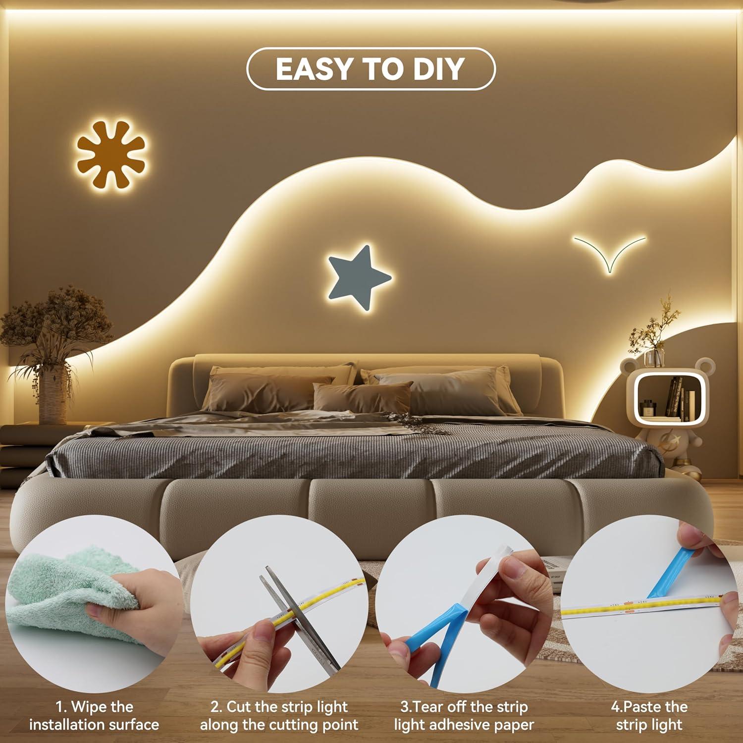 MIWISE COB LED Strip 20ft/6.1m,CRI 90+ Warm White 3000K High Lumen Super Bright Flexible DC24V LED Tape Light,for Cabinet Home Office DIY Lighting Projects(Adapter & Controller NOT Included)
