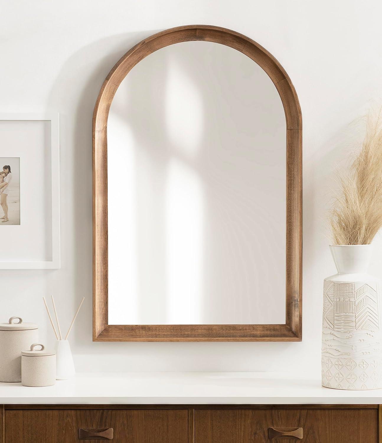 20"x30" Hatherleigh Arch Wood Wall Mirror Natural: Durable, Light Finish - Kate & Laurel All Things Decor