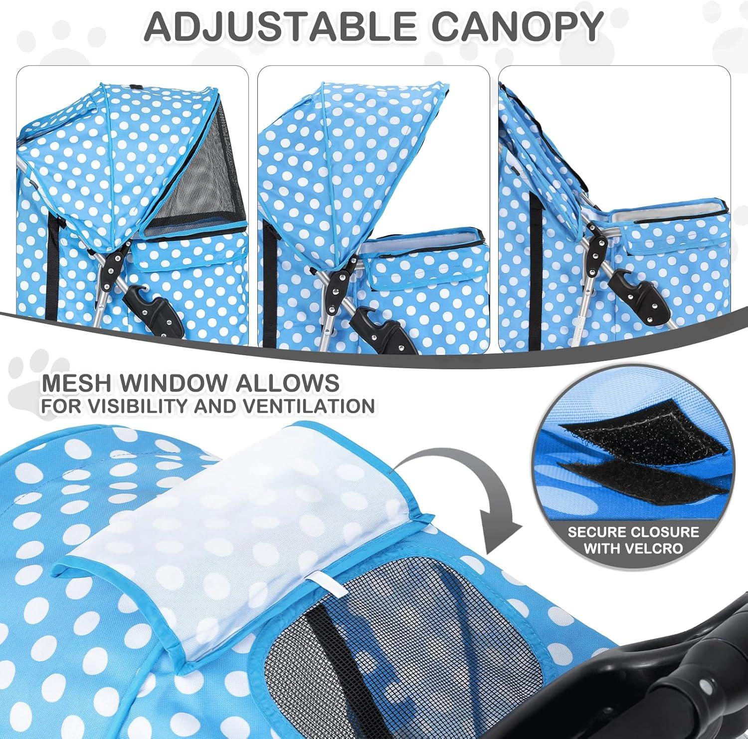 Magshion Foldable Pet Dog and Cat Stroller with Adjustable Canopy Storage Basket and Cup Holder for Small and Medium Pets