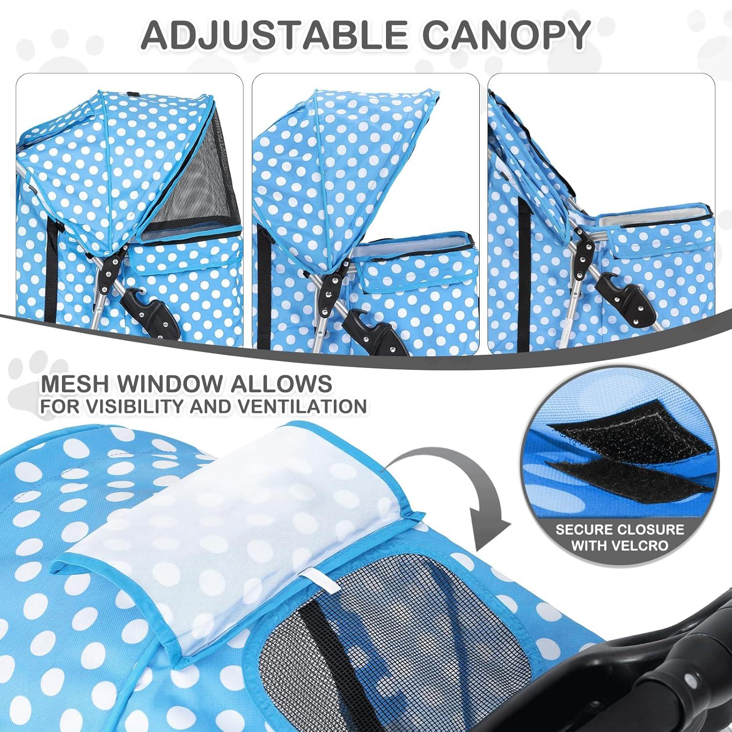 Magshion Foldable Pet Dog and Cat Stroller with Adjustable Canopy Storage Basket and Cup Holder for Small and Medium Pets