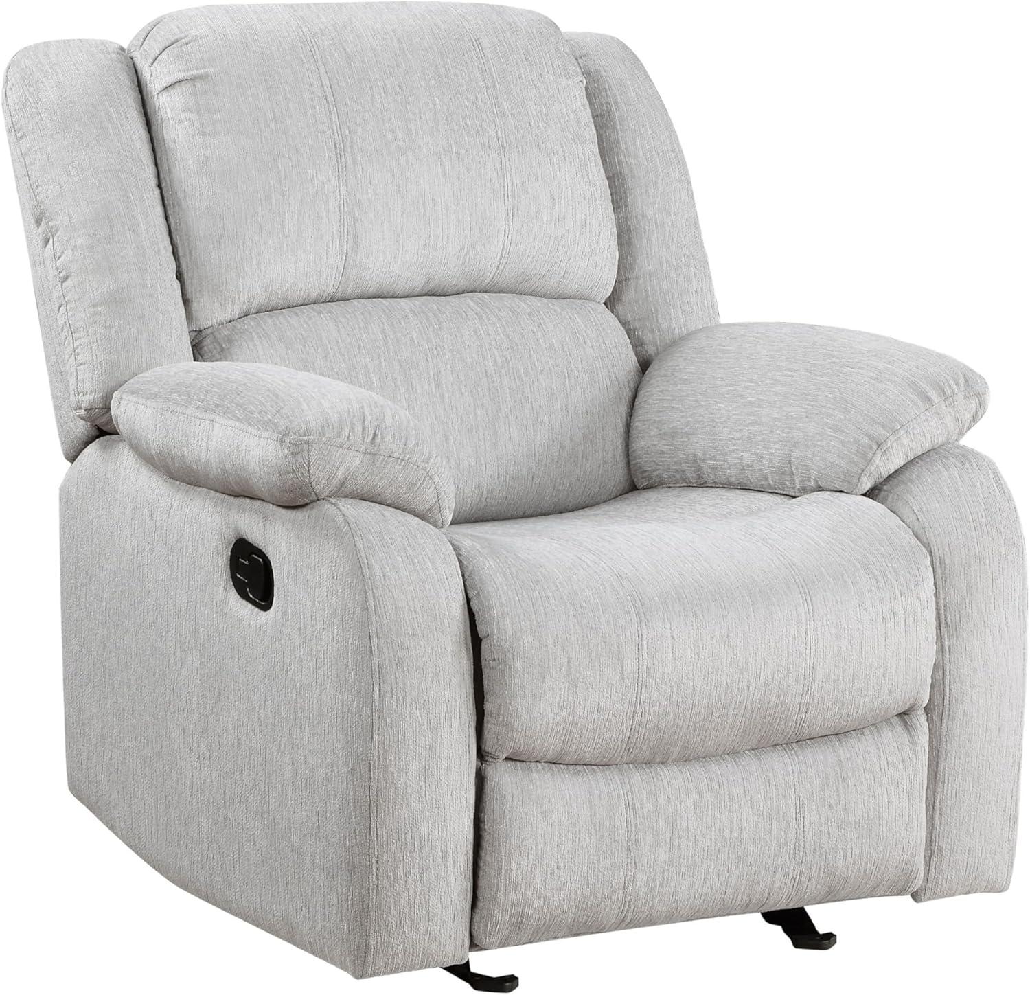 Benjara BM314756 38 in. Chris Manual Glider Recliner Chair, Solid Wood - Light Gray Chenille