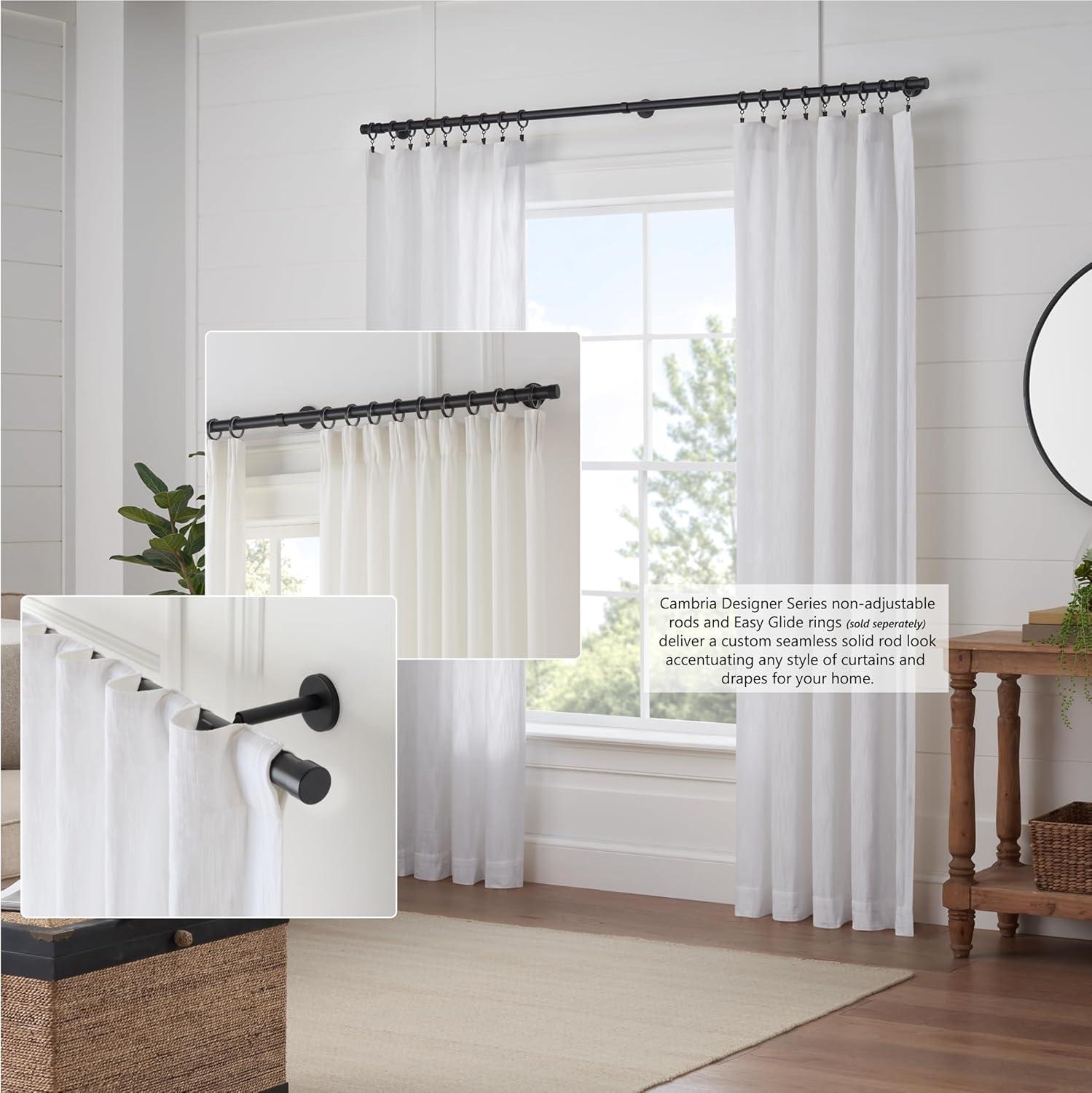 Cambria® Designer Series - Premium 4.5 foot Custom Curtain Rod - 1-1/8 inch Large Diameter - Non-Adjustable for a Seamless Look - Premium Designer Brackets and End Caps - Satin Black Finish