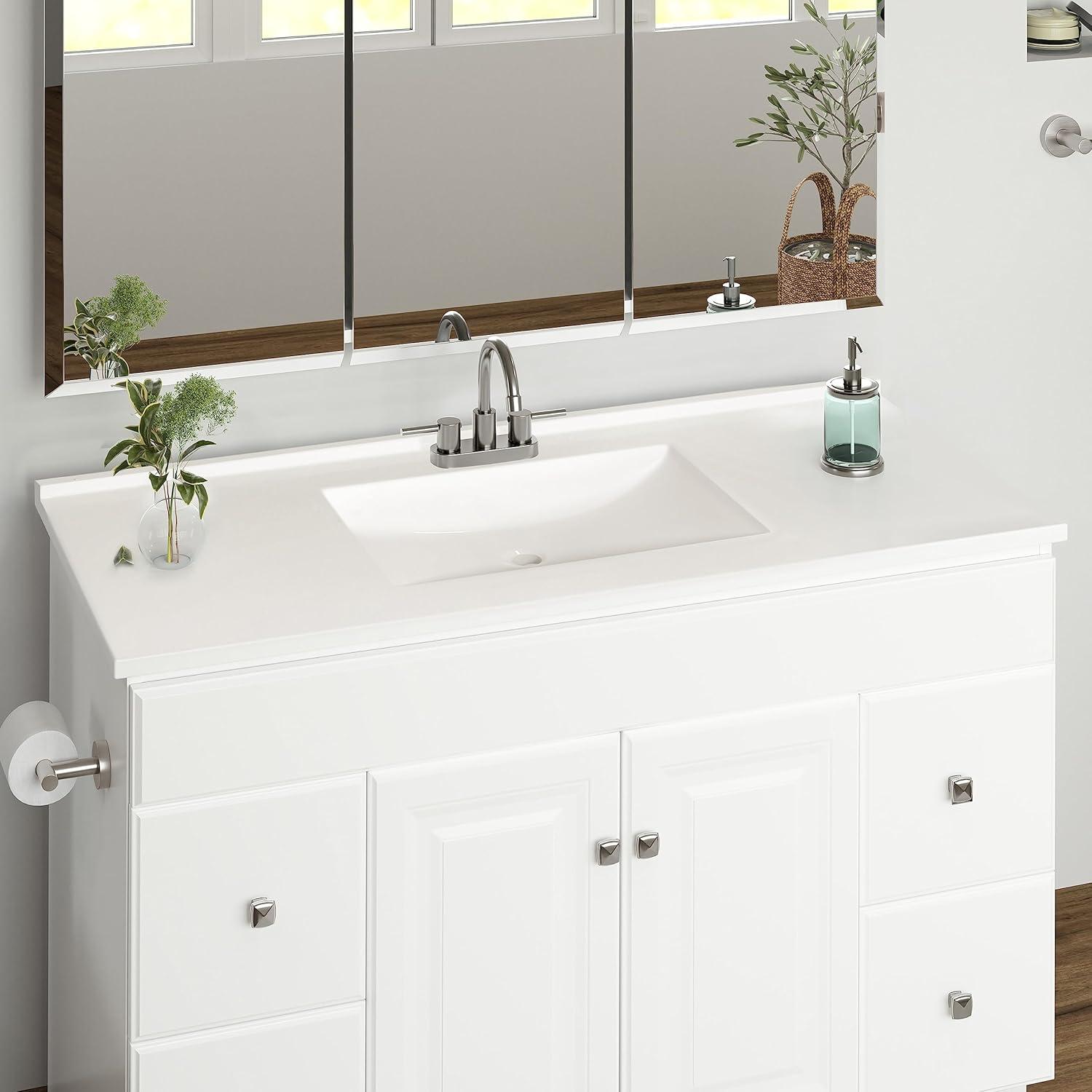 49 Inch Camilla Modern Vanity Top Single Sink with Backsplash, Solid White – Design House, 630244