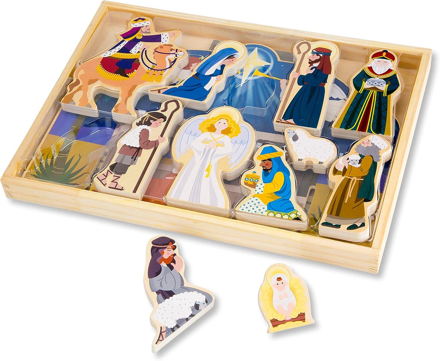 Melissa & Doug Classic Wooden Christmas Nativity Set With 4-Piece Stable and 11 Wooden Figures